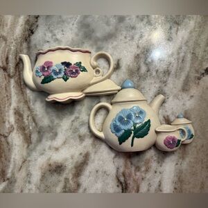 Floral Burwood Vintage Ceramic Teapot and Cup Wall Decor
